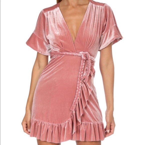 pink velvet wrap dress